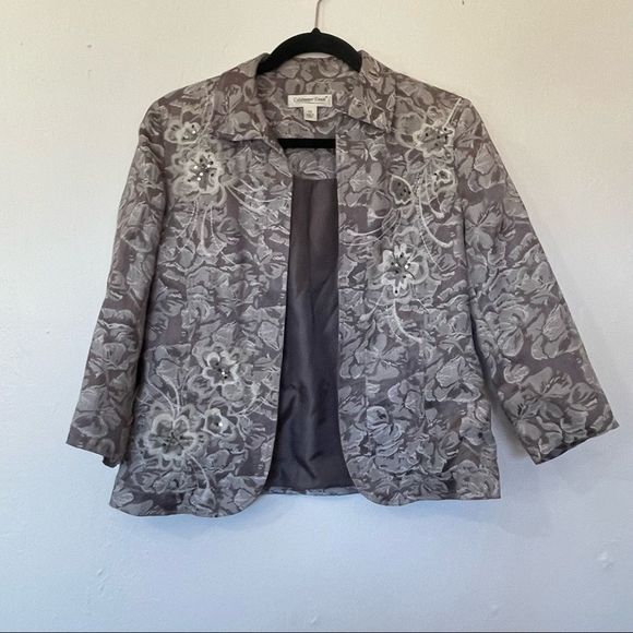 Coldwater Creek Floral Sequin Blazer Jacket Coat Charcoal Gray Color - Picture 1 of 8
